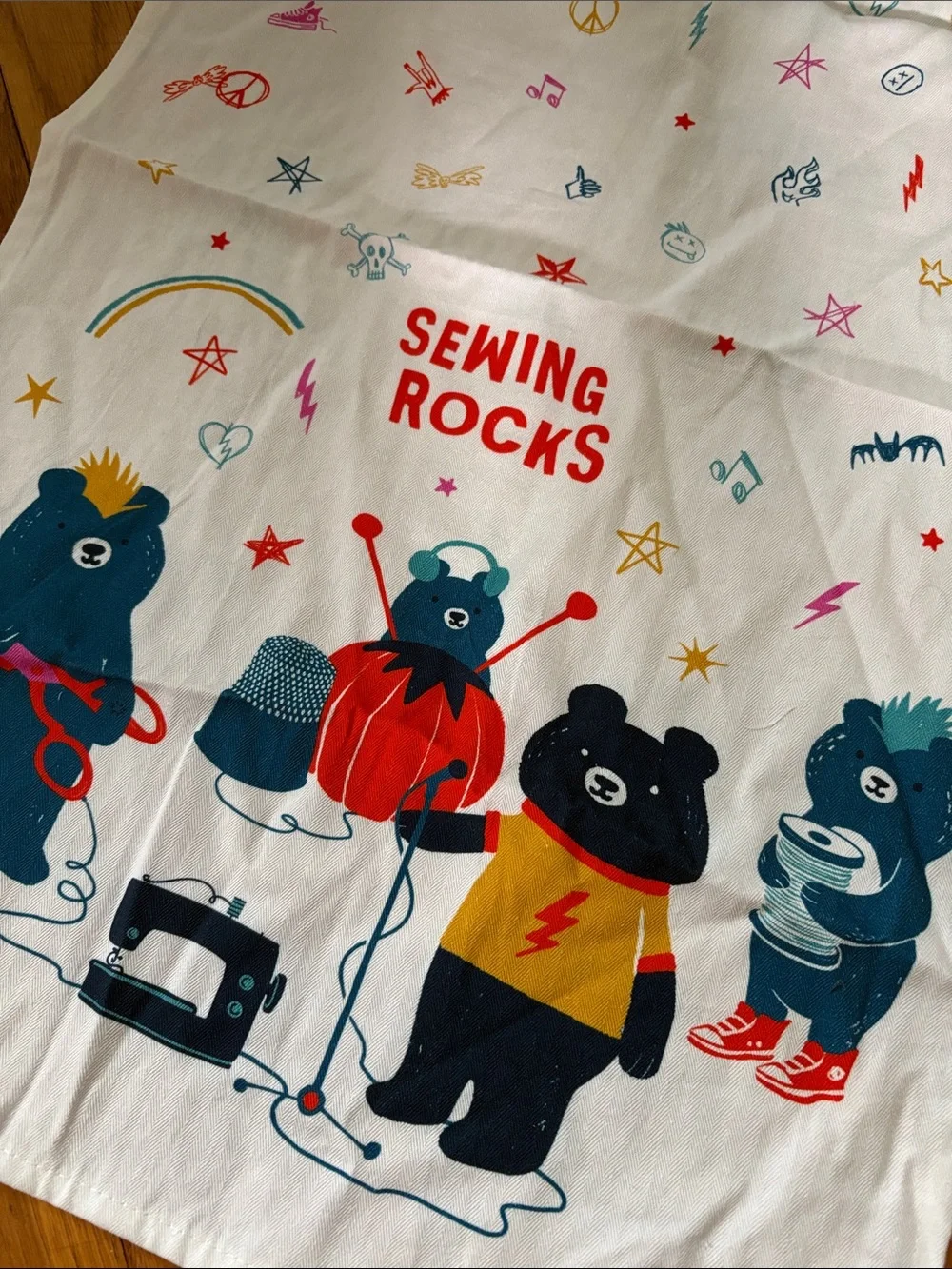 Sewing rocks tea towel